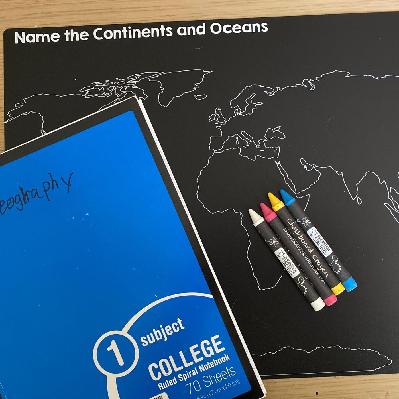 Reusable Chalkboard Placemat - Continents & Oceans