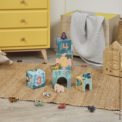 Cardboard Stacking Cubes with Wooden Animals Figures - In Partnership with WWF®