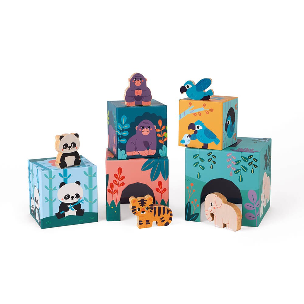 Cardboard Stacking Cubes with Wooden Animals Figures - In Partnership with WWF®