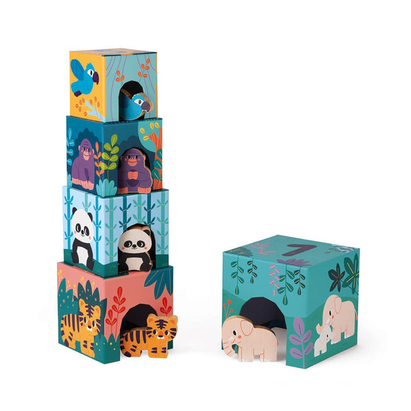 Eco Friendly Stacking Cubes with Wooden Animals Figures Janod x WWF