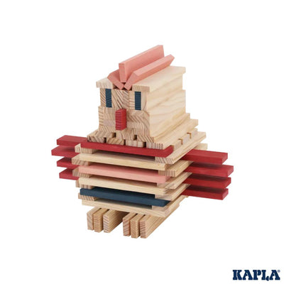 120 Wooden Construction Blocks in Storage Box - Red, Pink, Dark Blue