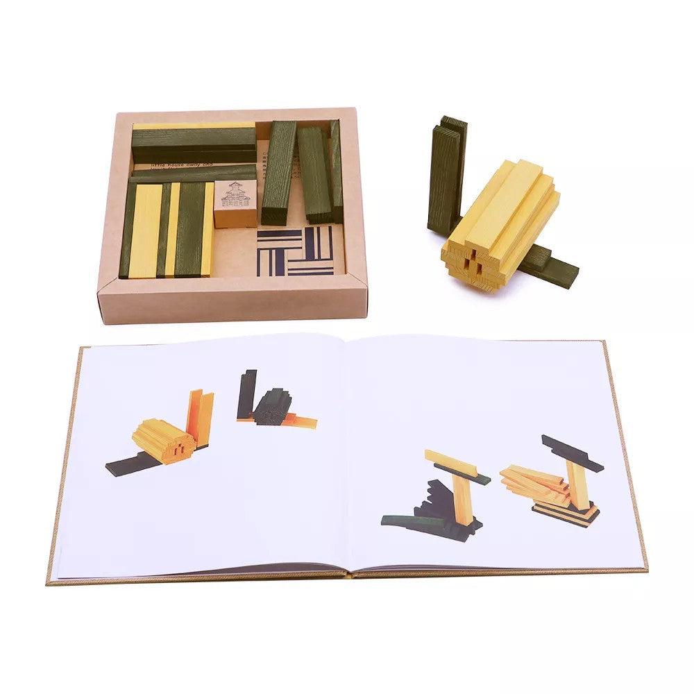 Kapla 40 Coloured Wooden Construction Blocks and Book - Green and Yellow