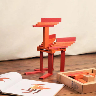 Kapla 40 Coloured Wooden Construction Blocks and Book - Red and Orange