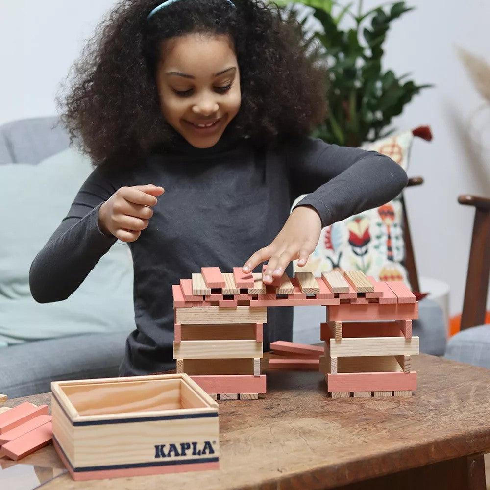 Kapla 40 Coloured Wooden Construction Blocks in a Square Box - Pink
