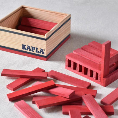 Kapla 40 Coloured Wooden Construction Blocks in a Square Box - Red