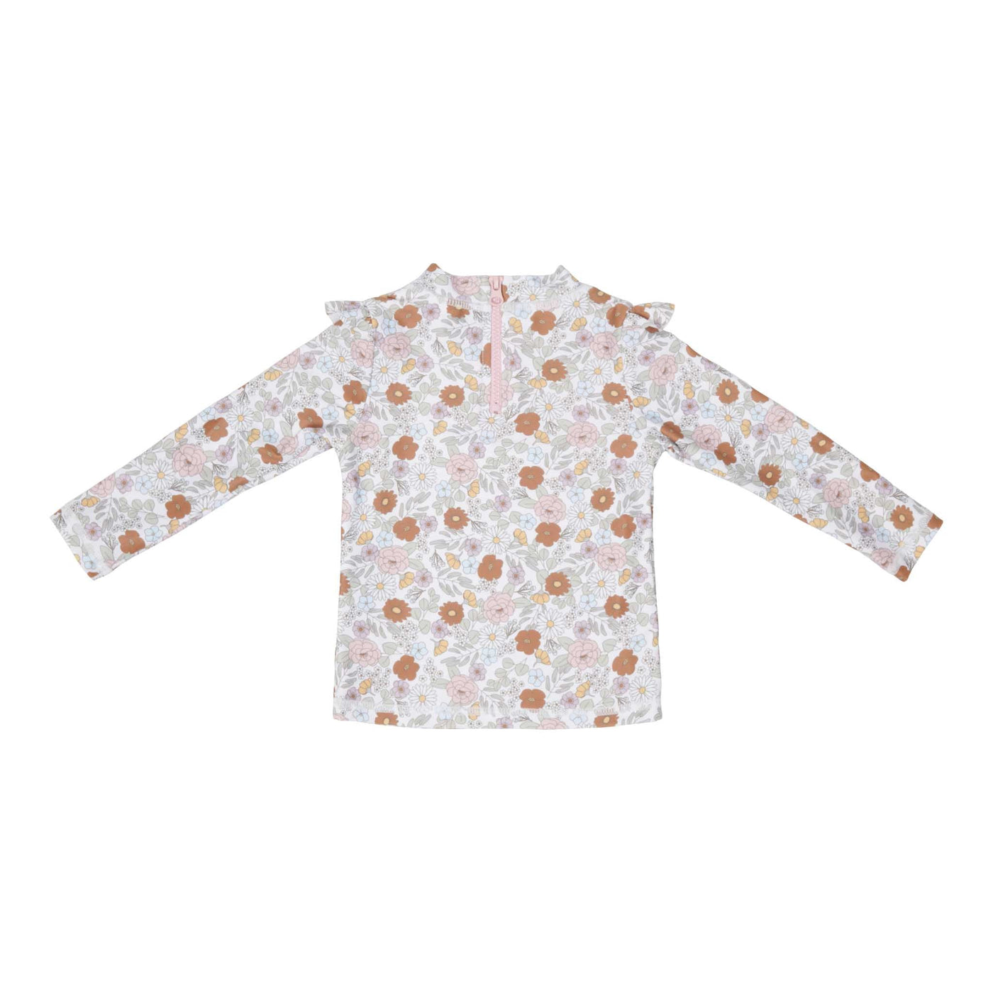 Swim T-Shirt Long Sleeves Ruffles - Vintage Little Flowers-Swim T-Shirt-Little Dutch-Yes Bebe