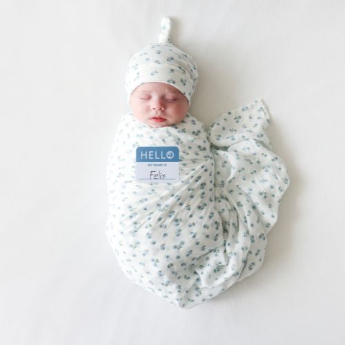 Bamboo Hat And Swaddle - Blueberries-Baby Gift Sets-Lulujo-Yes Bebe