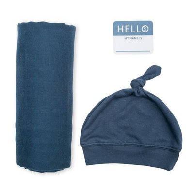 Bamboo Hat And Swaddle - Navy-Baby Gift Sets-Lulujo-Yes Bebe