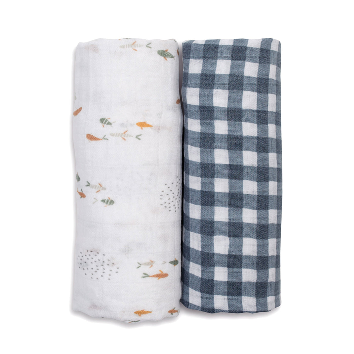 Lulujo - Cotton Swaddle - Fish / Navy Gingham - 2 Pack