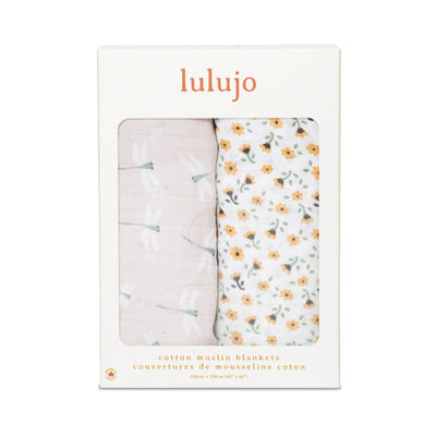 Lulujo - Cotton Swaddle - Vintage Floral / Dragonfly - 2 Pack