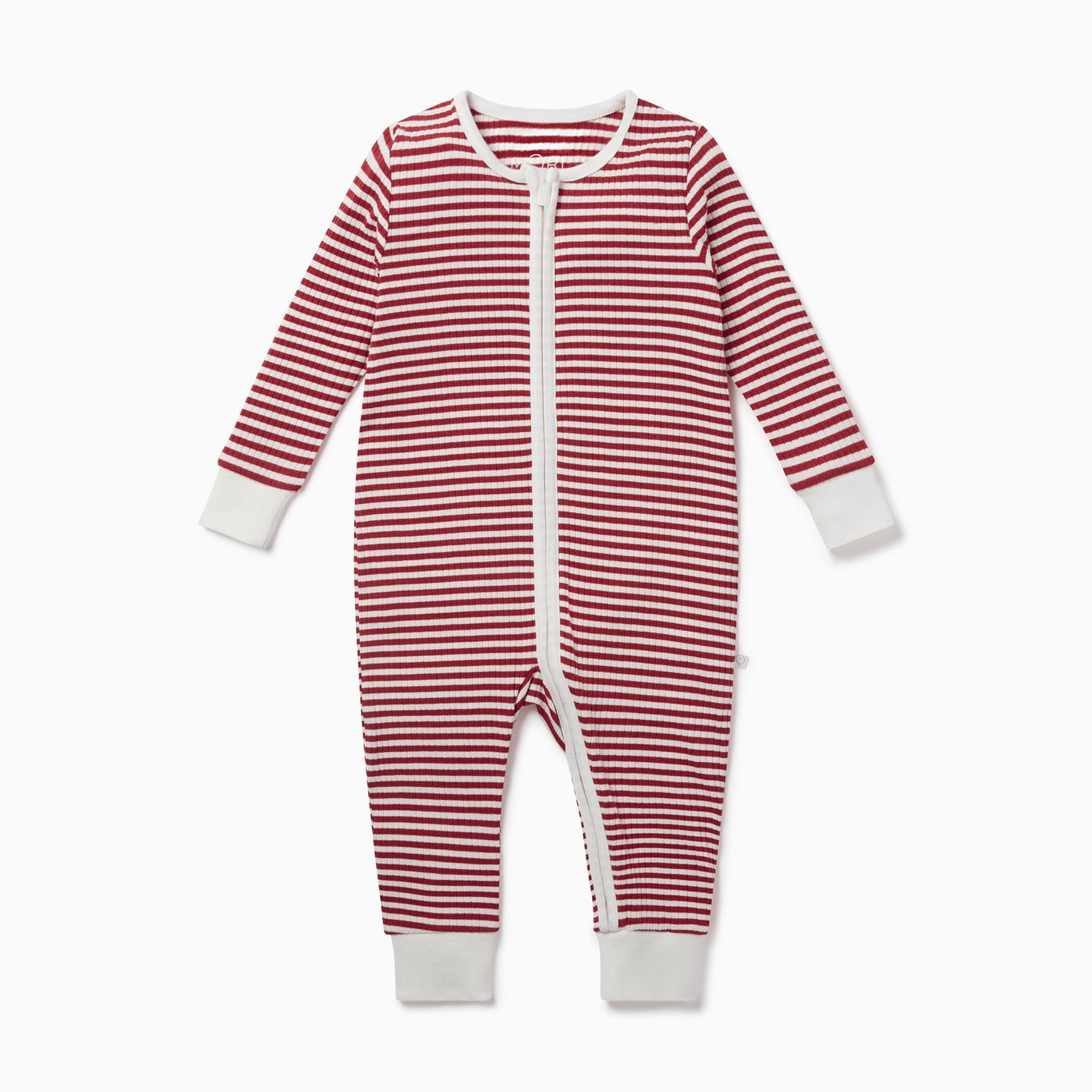 Ribbed Zip-Up Sleepsuit - Red Stripe