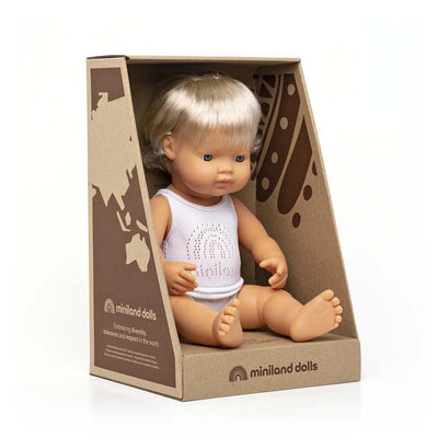 Miniland Caucasian Girl Doll with Hearing Aid 38cm - Blonde Hair