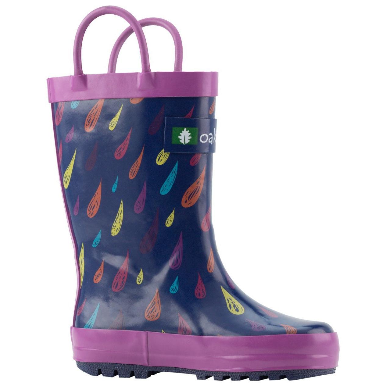 OAKI - Colourful Raindrops Loop Handle Rubber Rain Boots