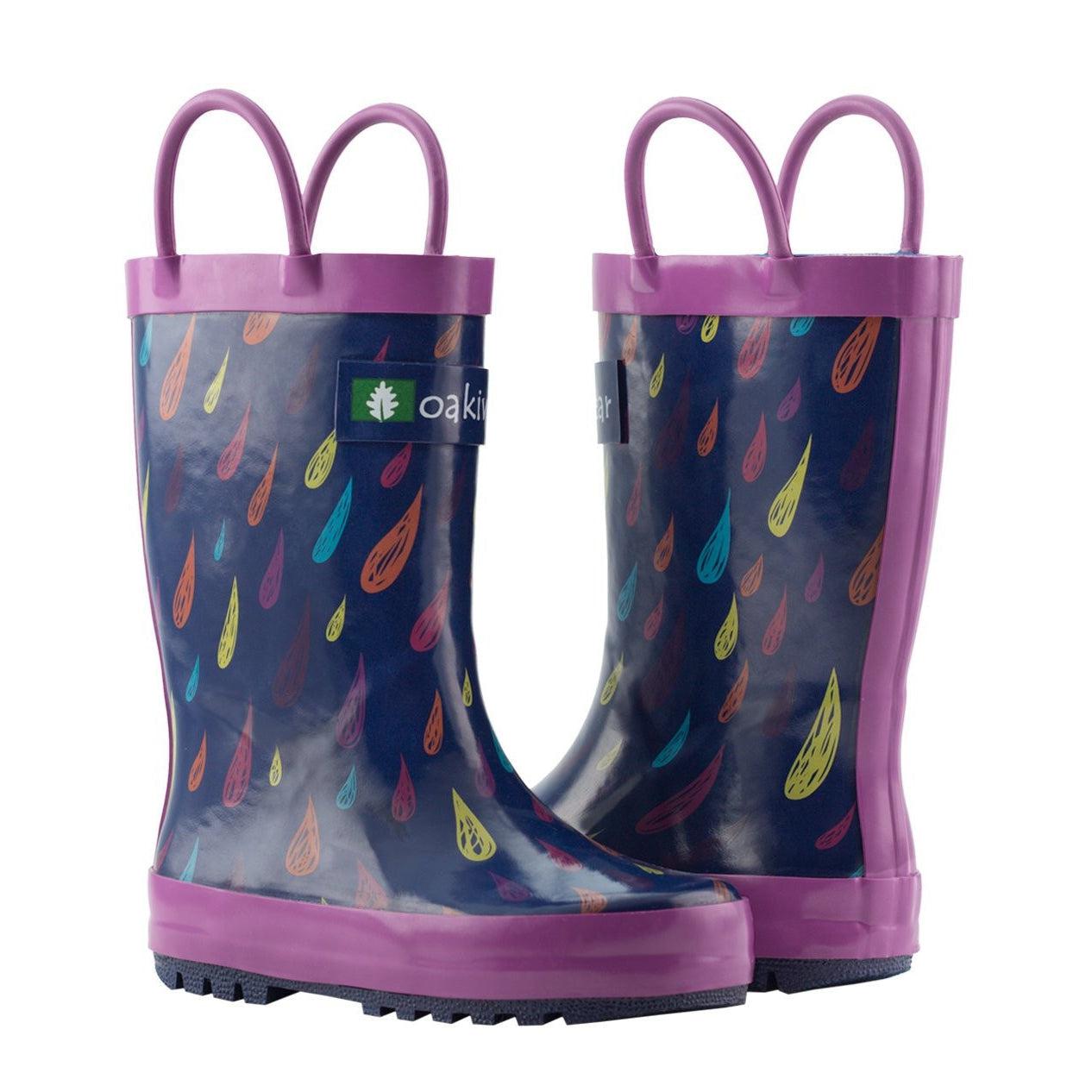 OAKI - Colourful Raindrops Loop Handle Rubber Rain Boots