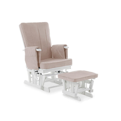 Deluxe Reclining Glider Chair And Stool White With Sand Cushions