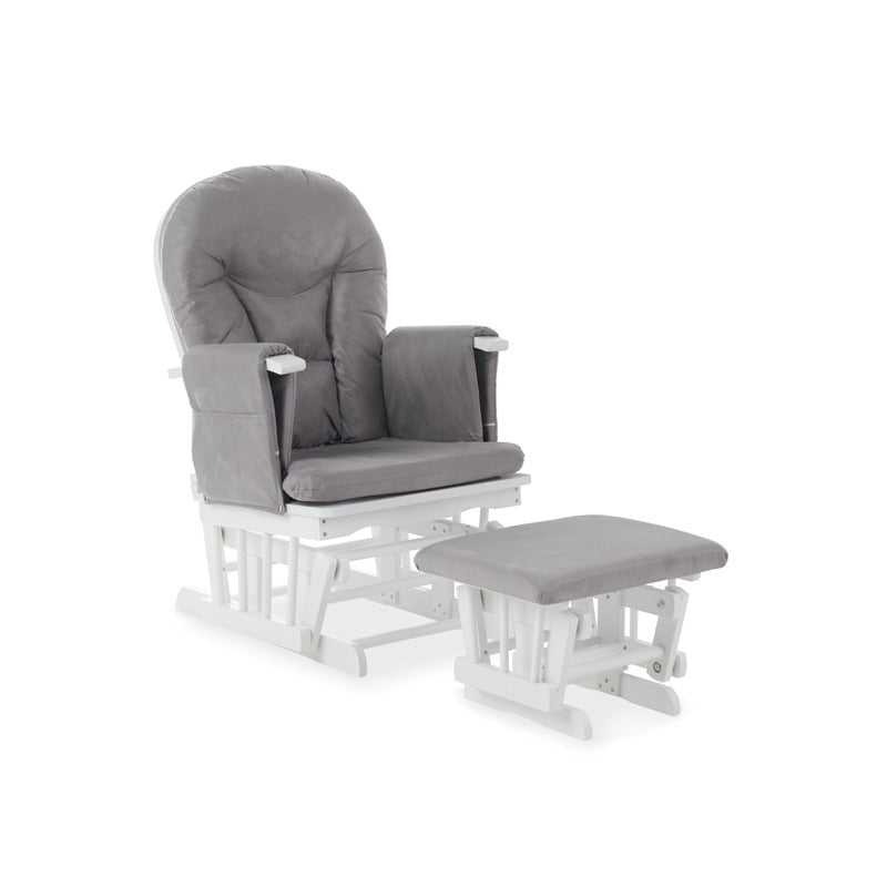 Reclining Glider Chair And Stool White with Grey Cushions