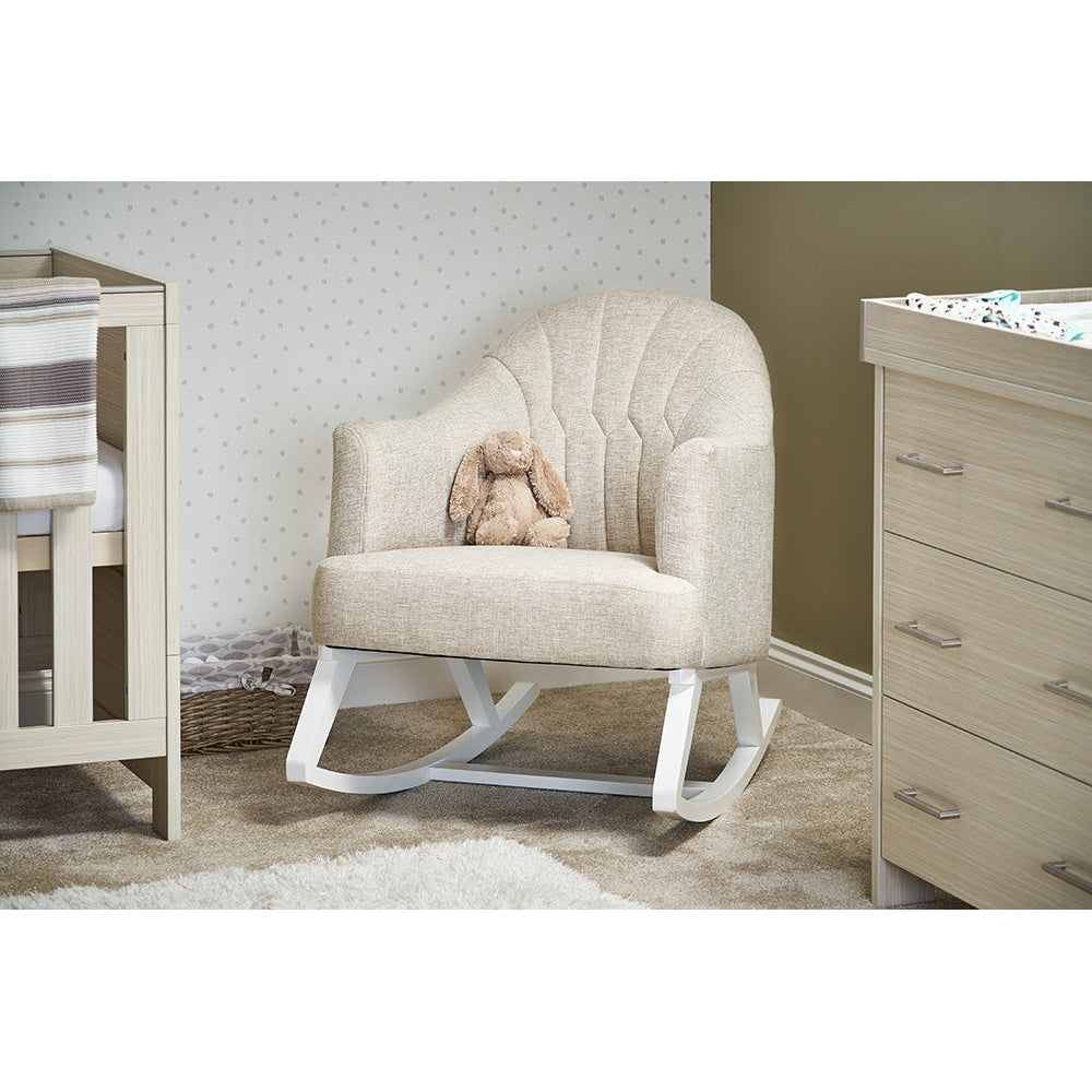 Round Back Rocking Chair White With Oatmeal Cushions