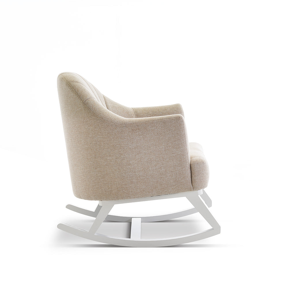 Round Back Rocking Chair White With Oatmeal Cushions