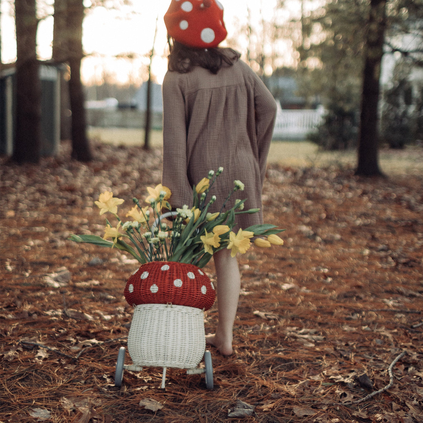 Rattan Mushroom Luggy - Red & White-Luggy-Olli Ella-Yes Bebe