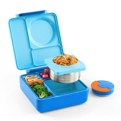 OmieBox - Blue Sky - Bento Box for Kids Insulated Bento Lunch Box with Leak Proof Thermos Food Jar