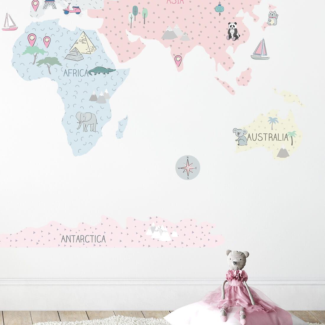 Wall Sticker - Pink Map