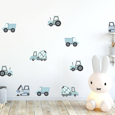 Wall Stickers - Blue Construction Vehicles