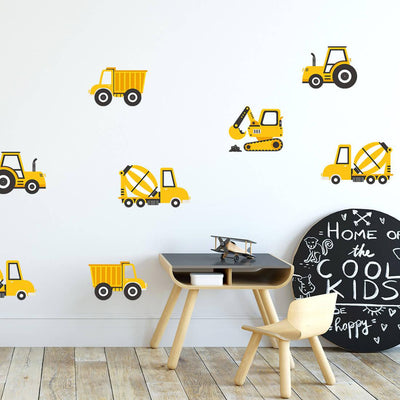Wall Stickers - Yellow Construction Vehicles