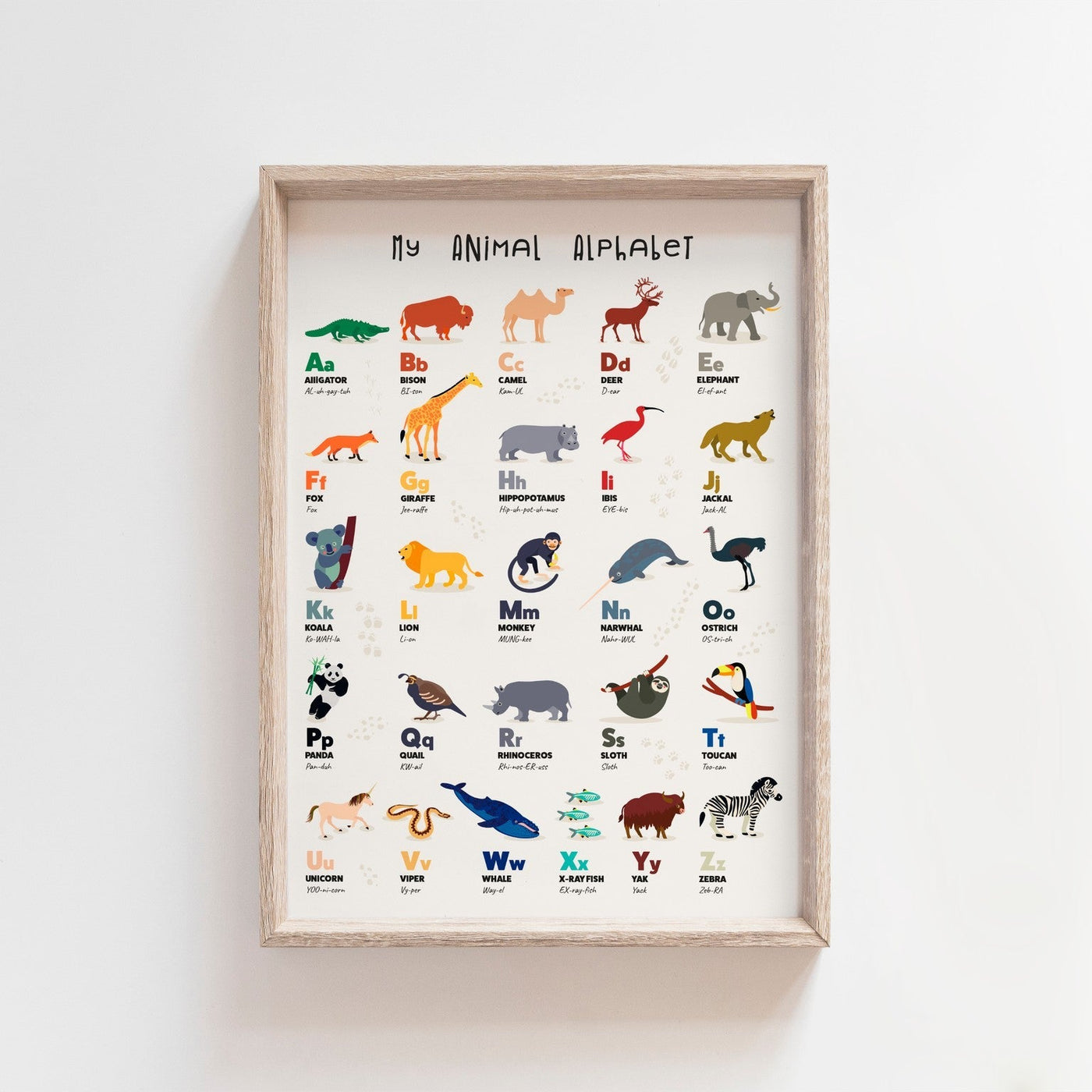 Animal Alphabet Kids Educational Wall Art Print Decor A3 - Pig and Bear Emporium