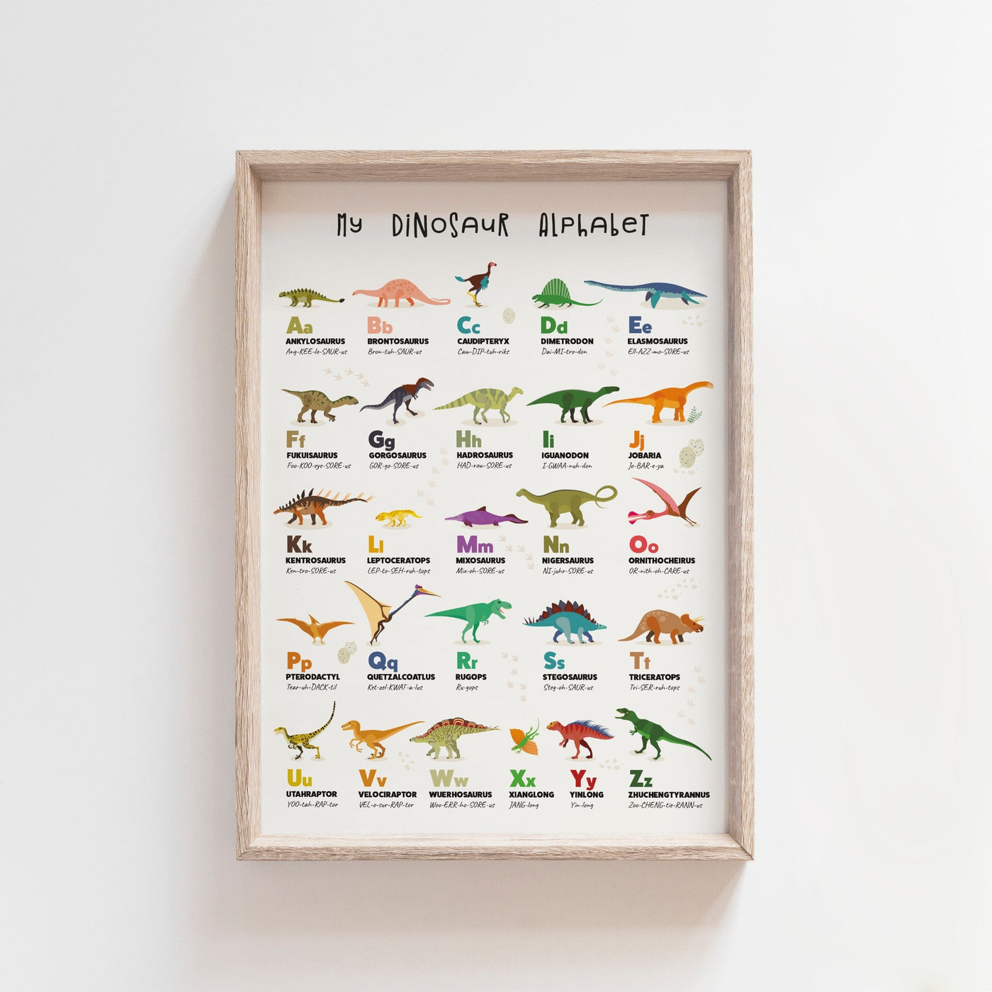 Dinosaur Alphabet Kids Educational Wall Art Print Decor A3 - Pig and Bear Emporium