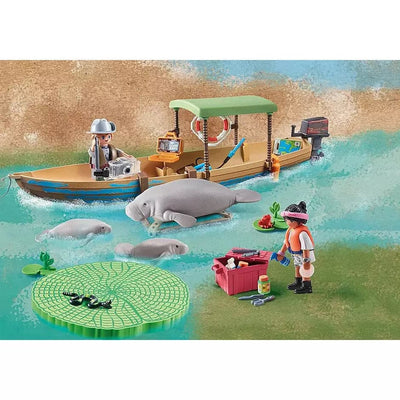 Wiltopia - Discover the Planet Amazon River Boat with Manatees-Toy Playsets-Playmobil-Yes Bebe