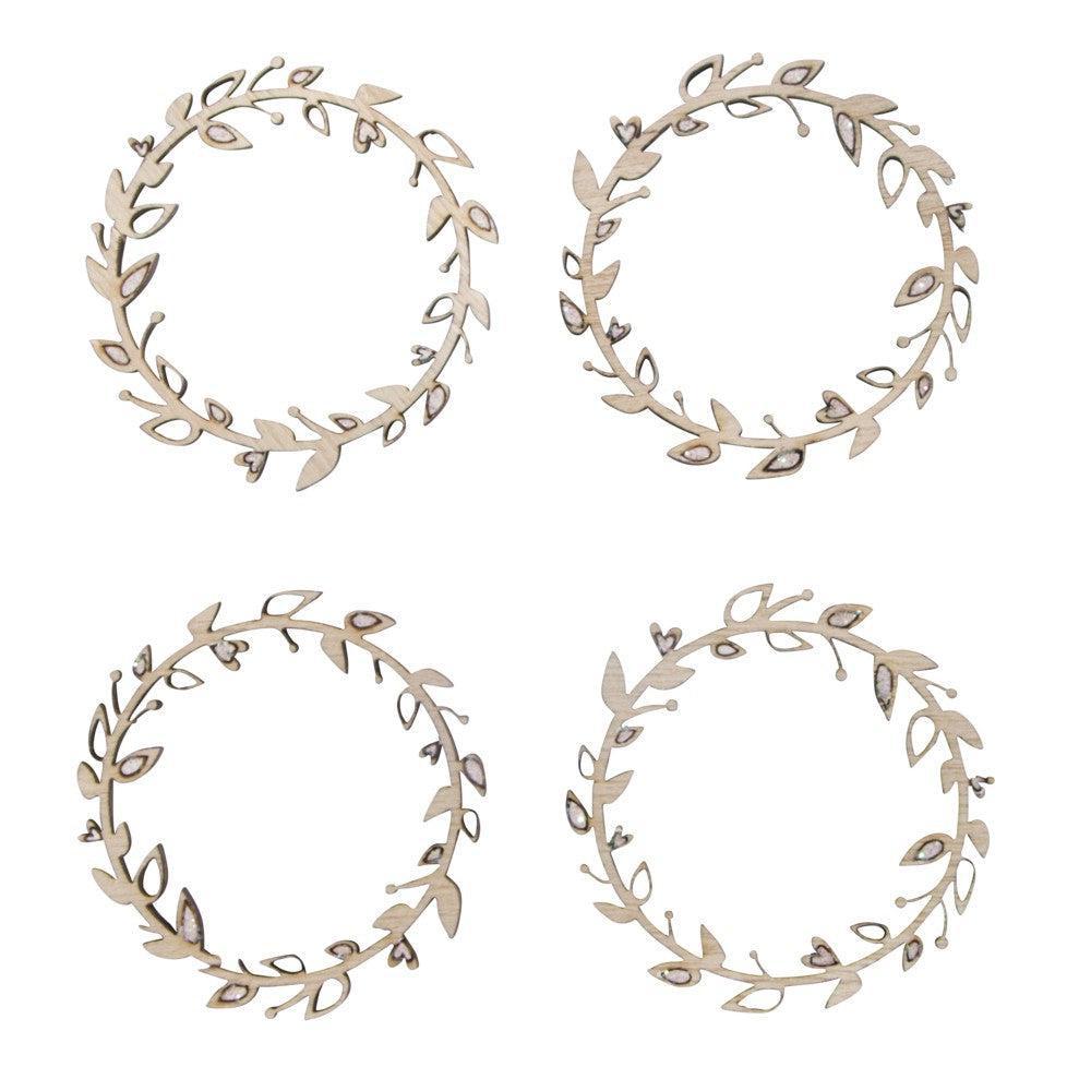 Small Wood Objects - Wreath with Leaves 5.5cm - Pack of 4