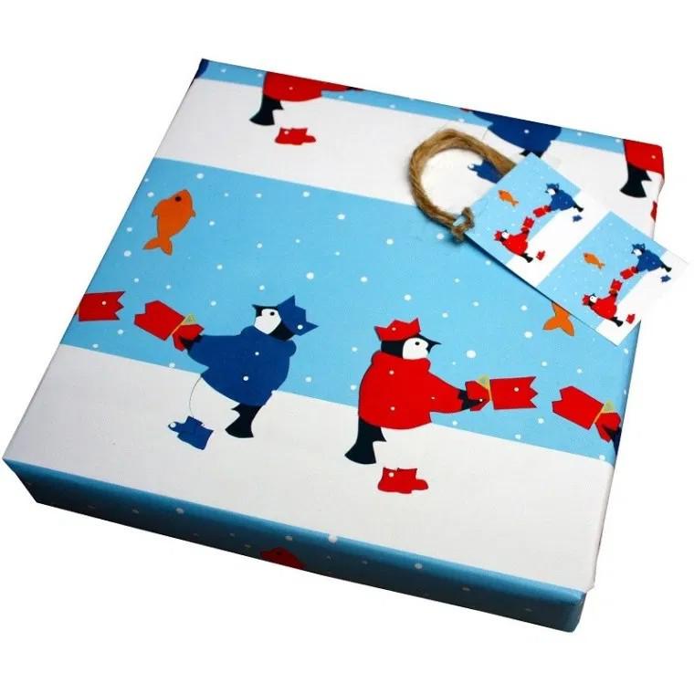 Christmas Penguin Crackers by Vicky Scott - Wrapping Paper with Gift Tag