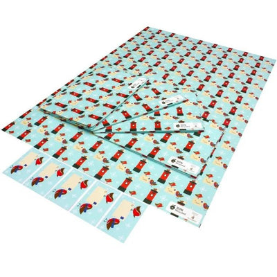 Christmas Postbox Robins by Vicky Scott - Wrapping Paper with Gift Tag
