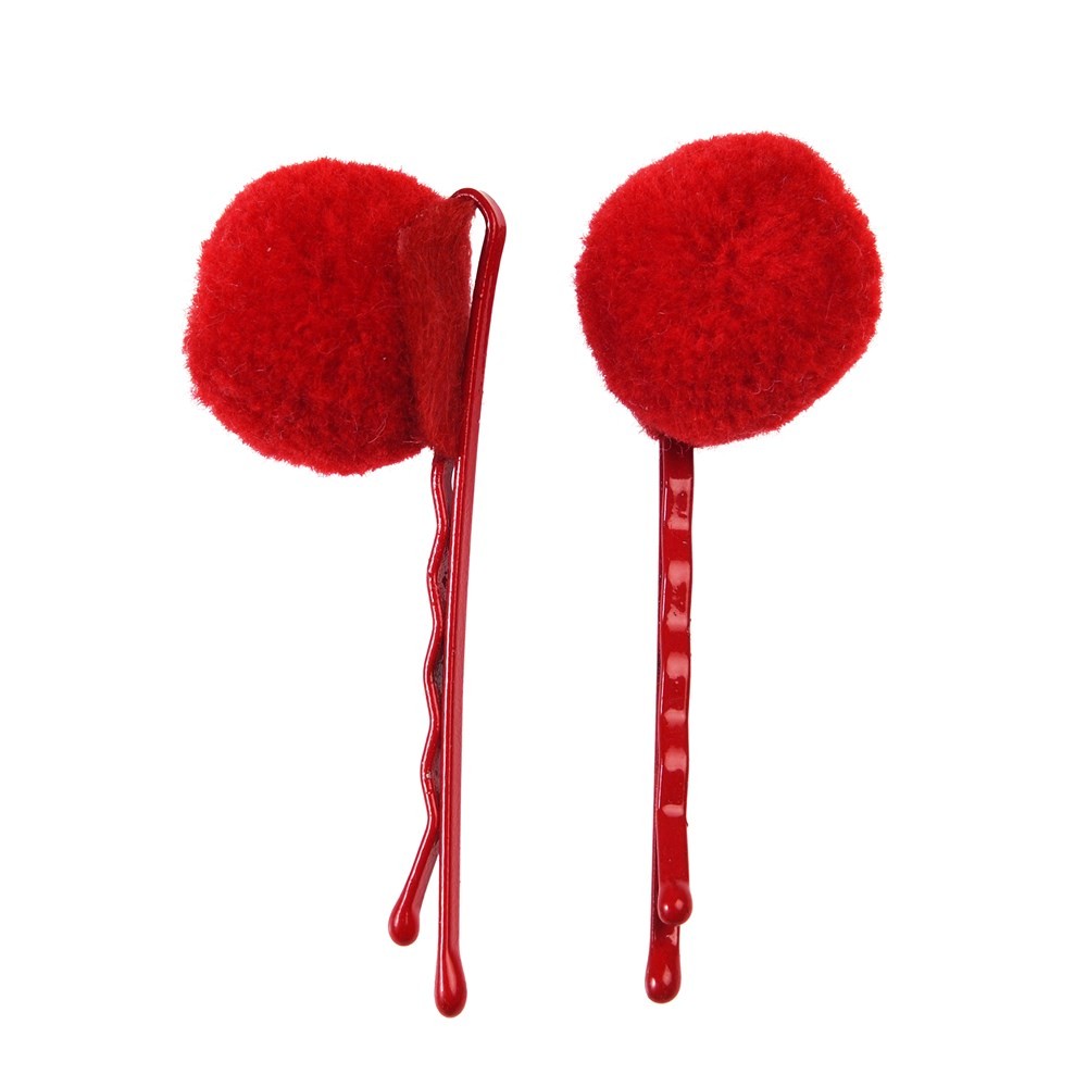 Red Pom Pom Hairclips - Pack of 2
