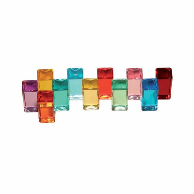 Translucent Rainbow Building Blocks - Set of 64 with Wooden Slats in Box by Regenbogenland