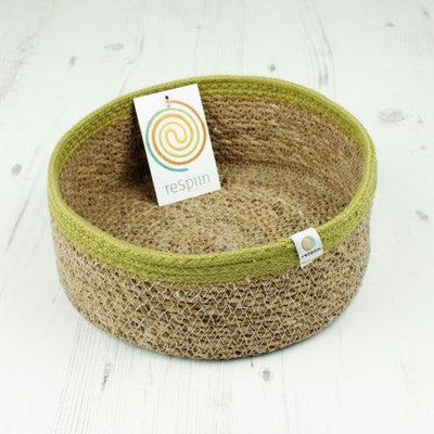 Respiin Shallow Seagrass & Jute Basket - Medium - Natural-Green