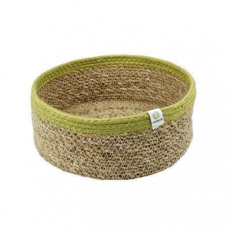 Respiin Shallow Seagrass & Jute Basket - Medium - Natural-Green