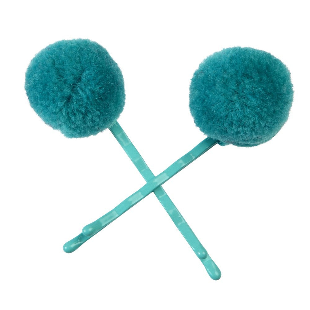Turquoise Pom Pom Hairclips - Pack of 2