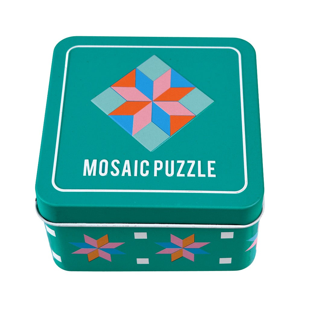 Wooden Mosaic Puzzle in a Tin