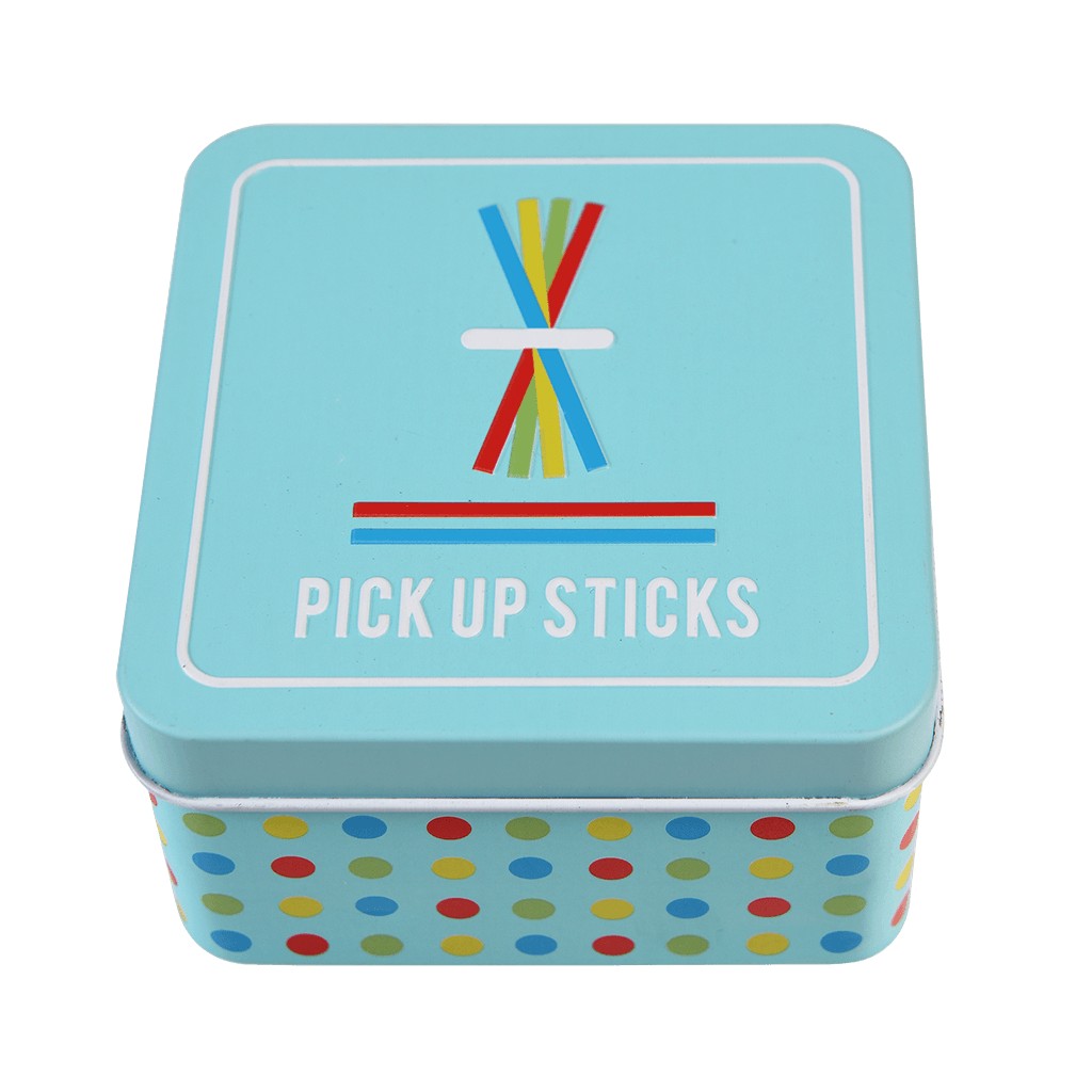 Wooden Pick Up Sticks in a Tin