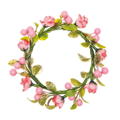 Decorative Mini Rose & Berry Wreath - 9cm - Pink