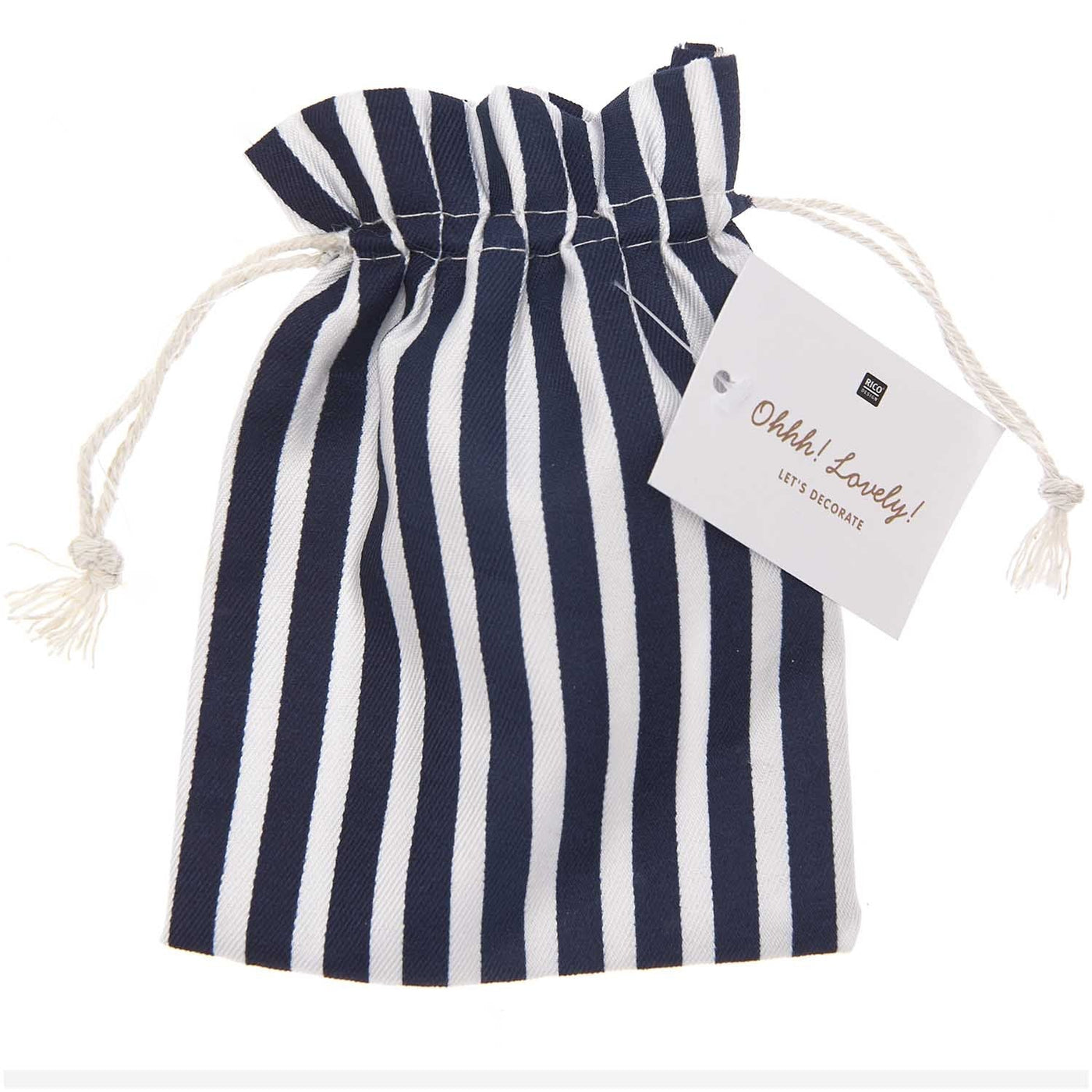 Striped Cotton Drawstring Bag - 11 x 14cm - Blue & White