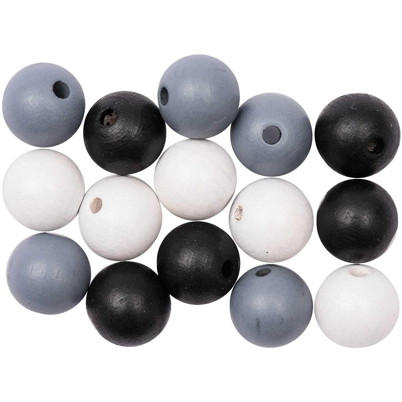 Wooden Beads - Black & White - 1.2cm - Pack of 15