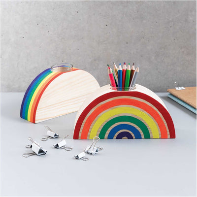 Wooden Rainbow with Large Glass Vase for Craft - 18cm