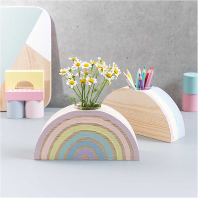 Wooden Rainbow with Large Glass Vase for Craft - 18cm