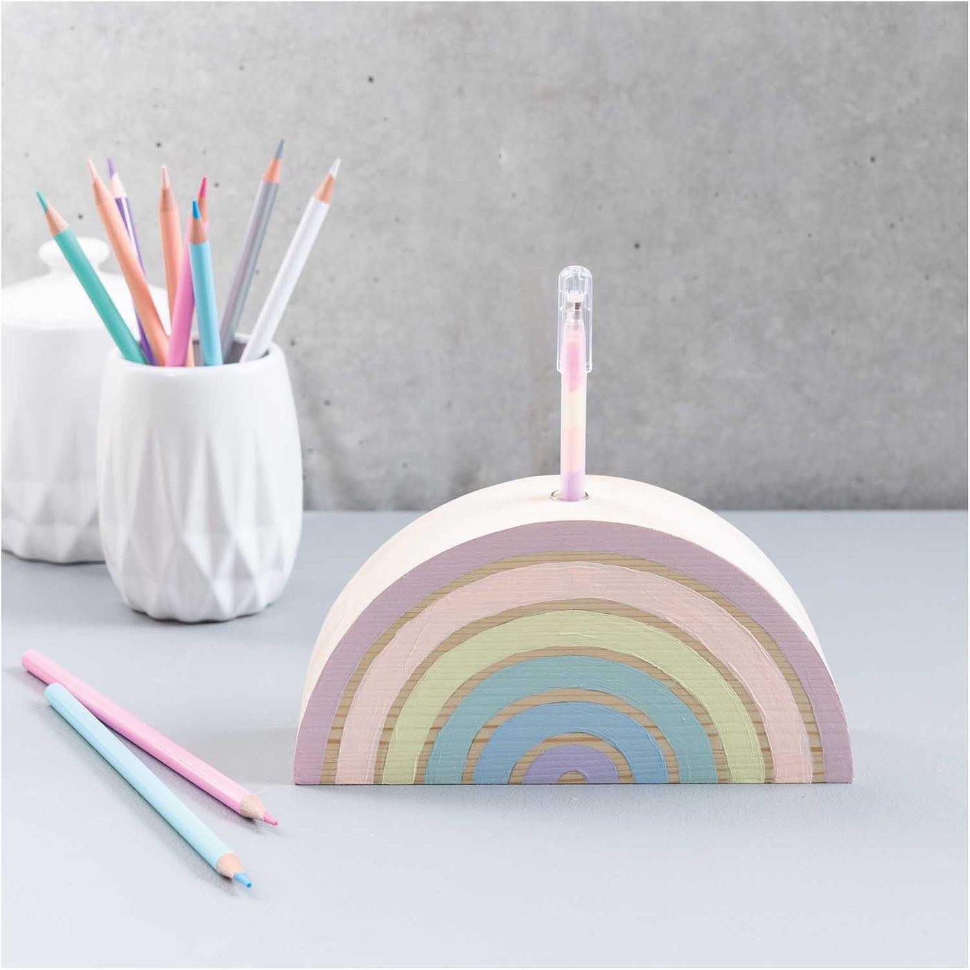 Wooden Rainbow with Small Glass Vase for Craft - 18cm