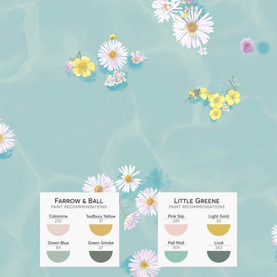 Floral Bath Mural Wallpaper - Blue