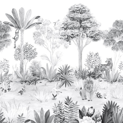 Jungle Mural Wallpaper - Grey