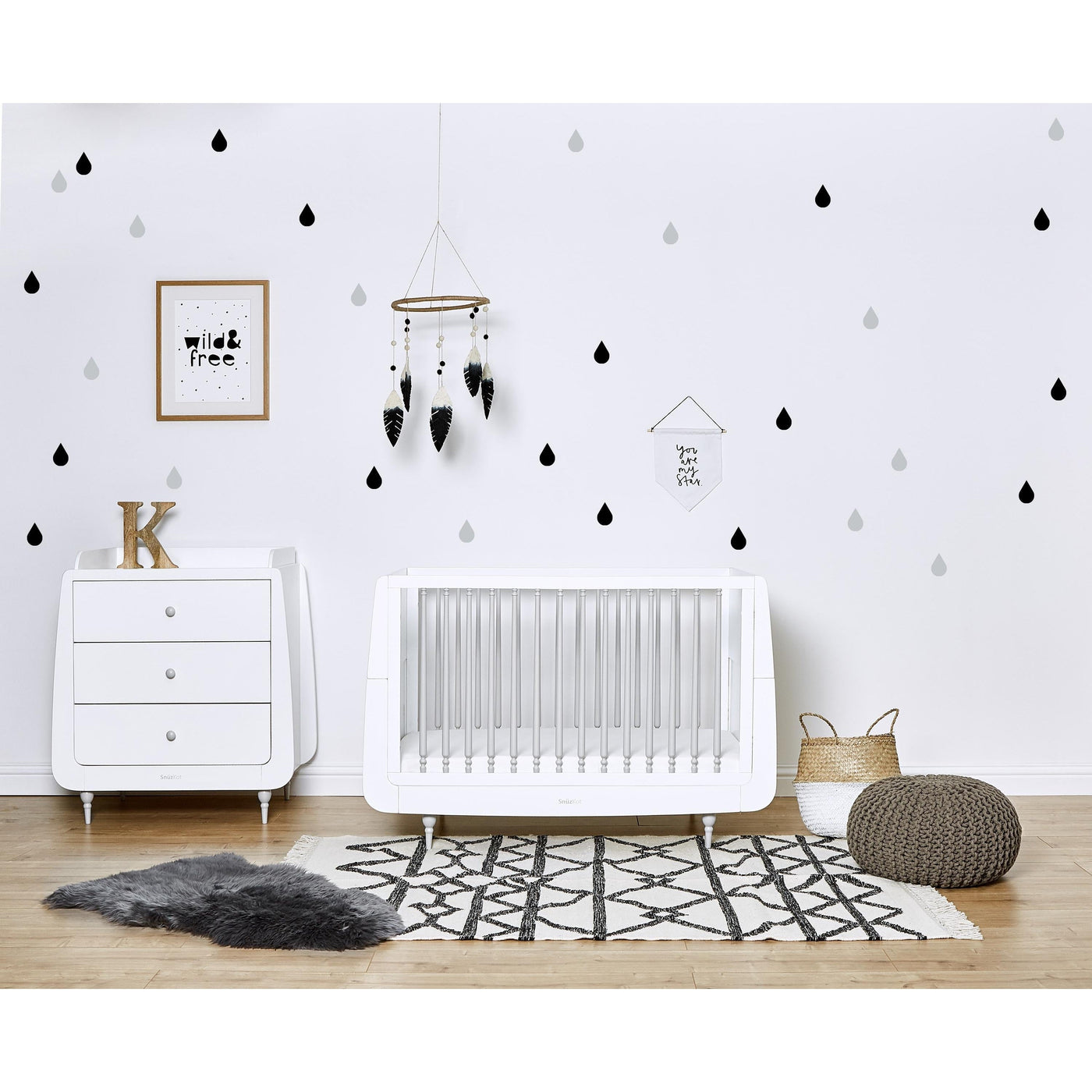 Snuz Nursery Wall Stickers - Black-Grey Raindrops (48pc)