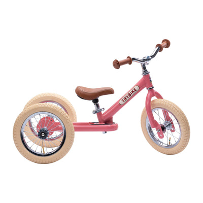 Steel 2-in-1 Balance Bike/Trike - Vintage Pink-Balance Bikes, Trikes, and Ride-On Cars-Trybike-Yes Bebe